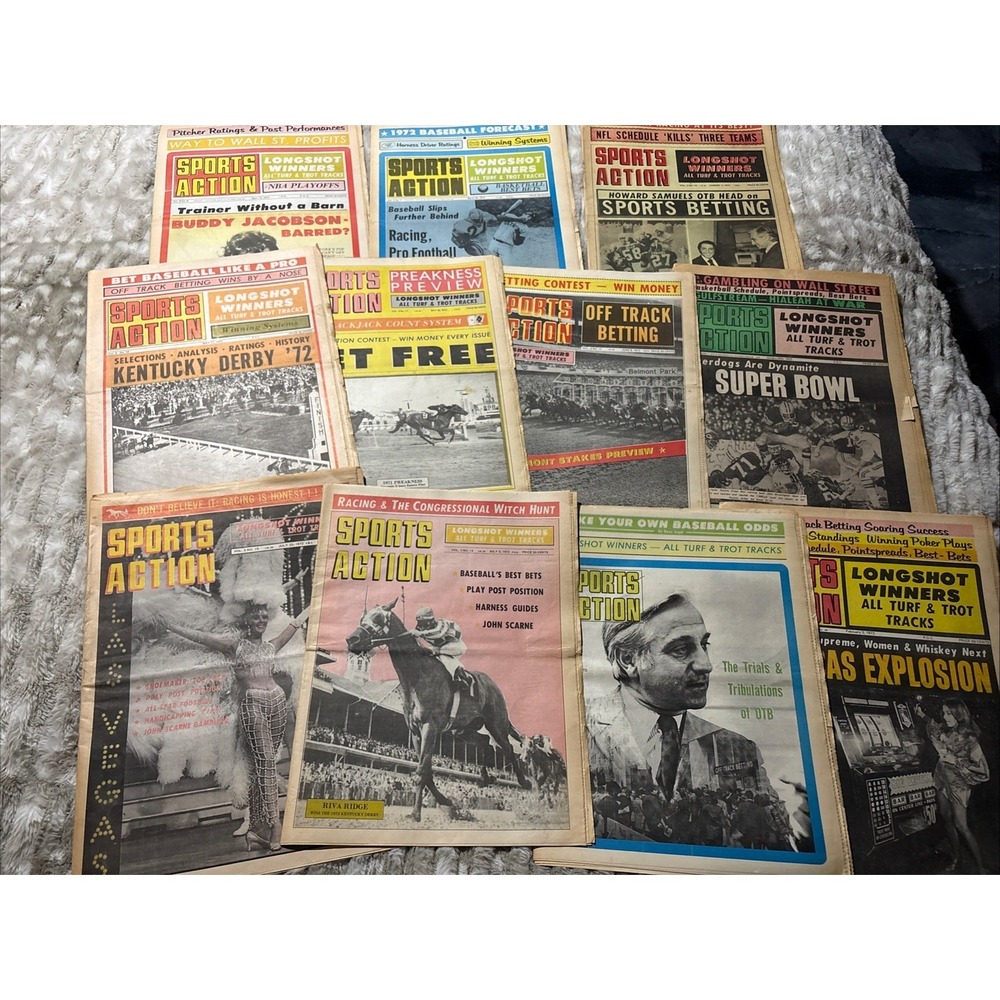 1972 - Lot of 11 Sports Action Betting Gambling Publications News Guides NFL NBA
